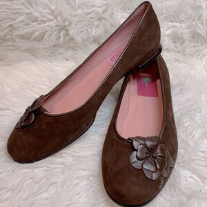 LILLYPulitzer Women's Ballet Flats Leather Suede Shoes Flower detail NWOT 7.5